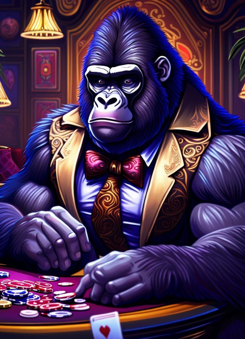 Gorilla Gambler in Klimt-Inspired Digital Art