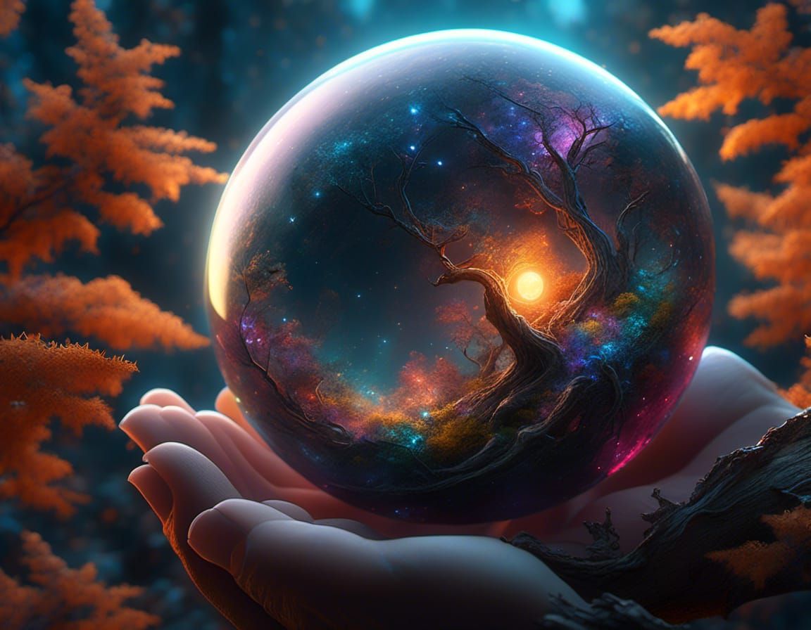 Fractal Wizard Casting Spells with Glowing Orb