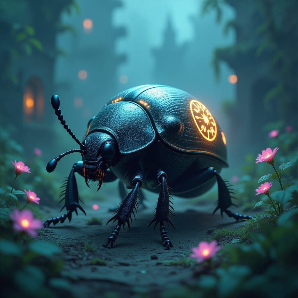 Bioluminescent Beetle Exploring Forgotten City