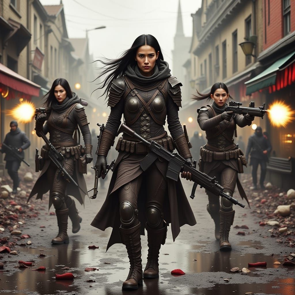 Mercenary Women in Street Battle