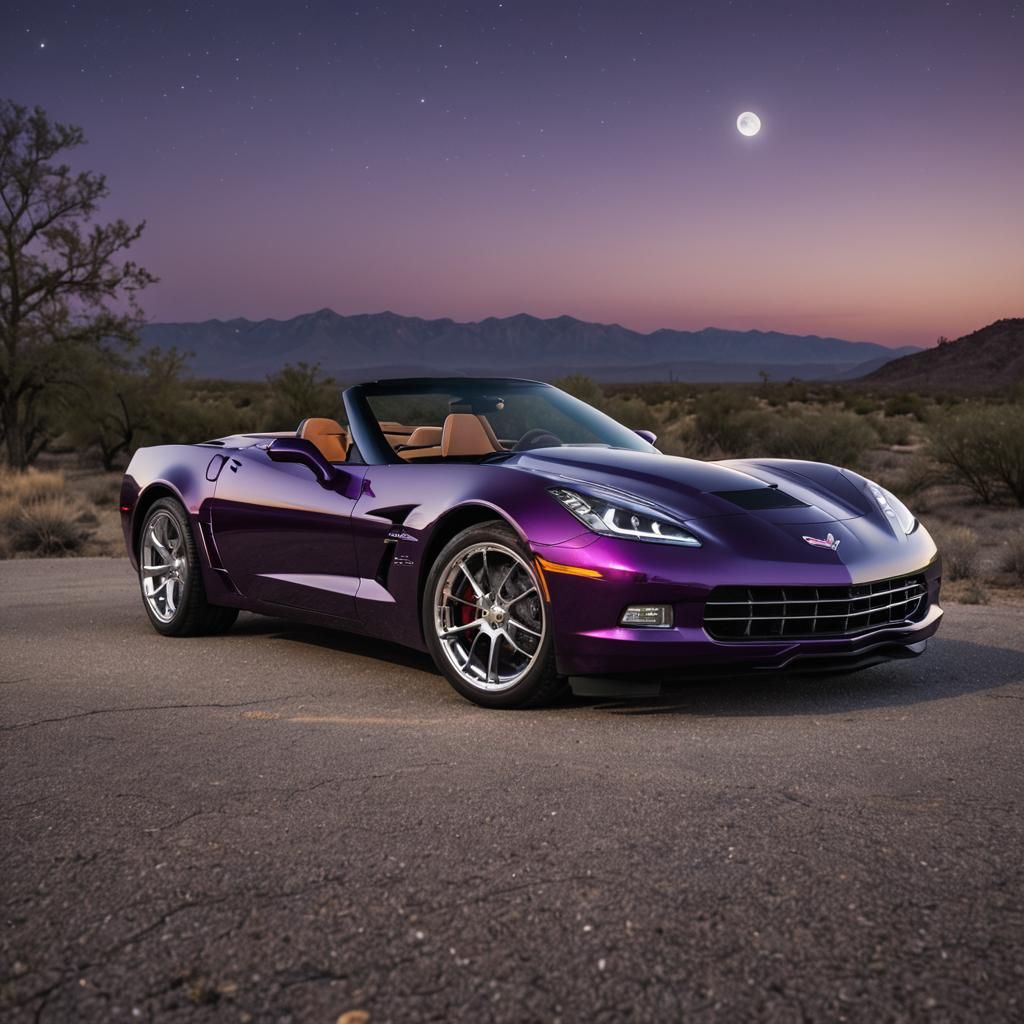 Moonlit Deep Purple Corvette in Hyperrealistic Style