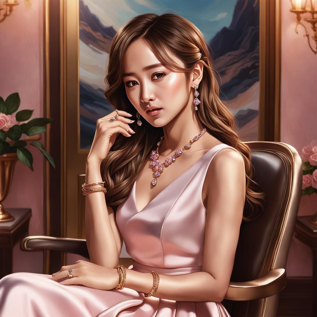 Hyperrealistic Portrait of Woman with Gold Jewelry