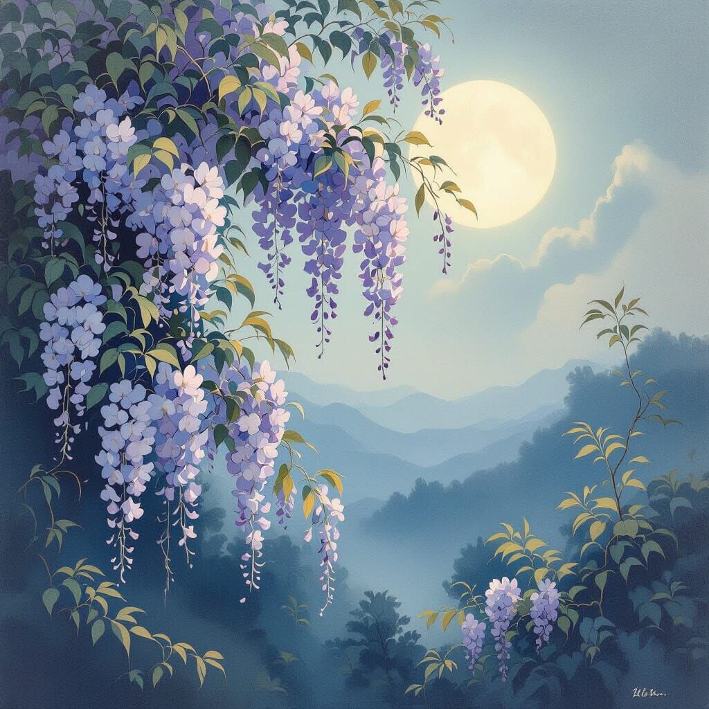 Ethereal Wisteria in Moonlight, Tchelitchew Inspired