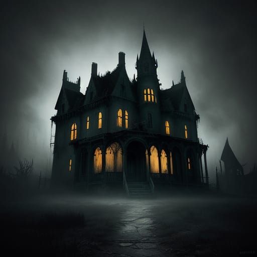 Gothic Haunted House on Moonlit Hill