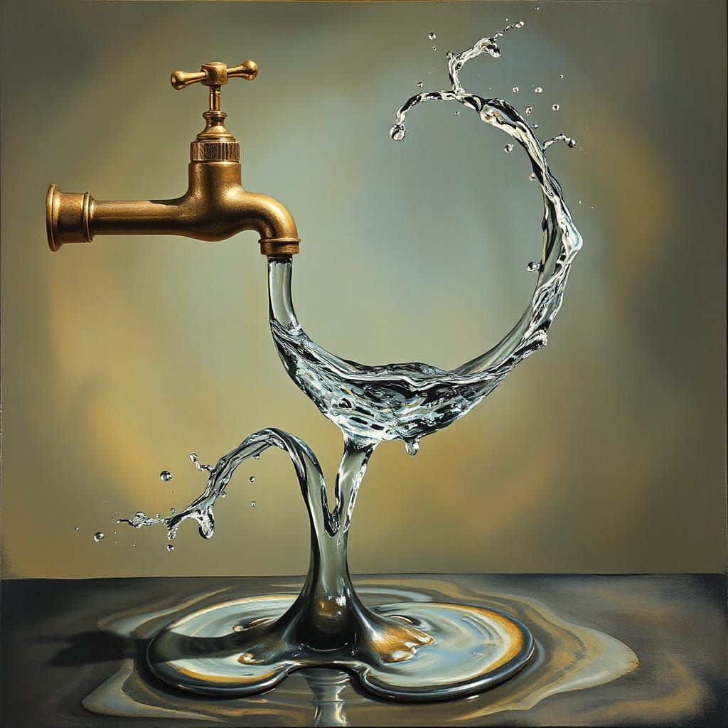 Ballerina Tap Water Flowing in Surreal Style