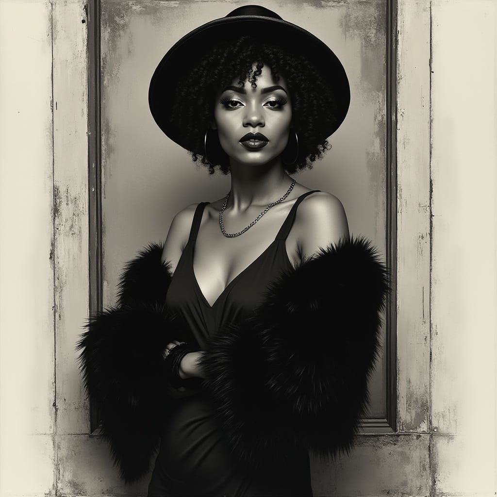 Art Deco Portrait of Woman in Black and White