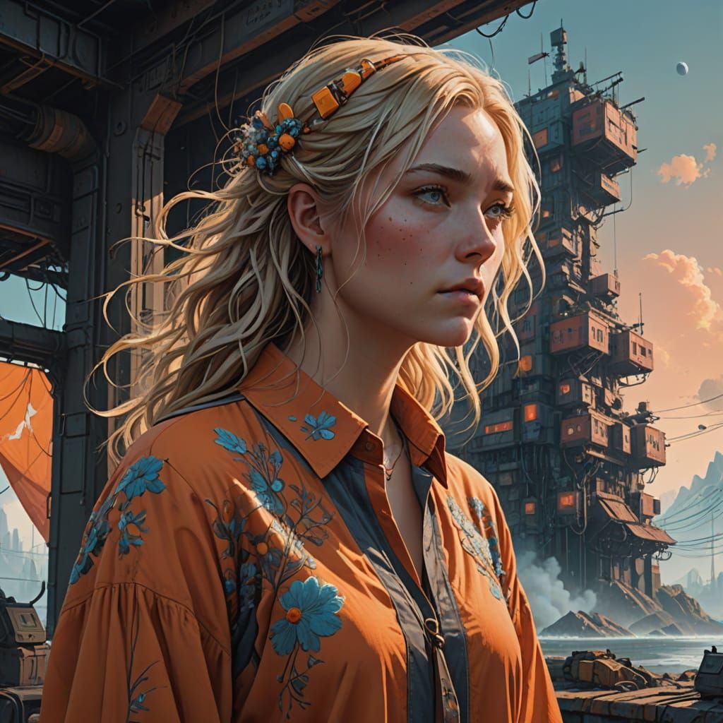 Fantasy Princess in Vibrant Orange Shimmer