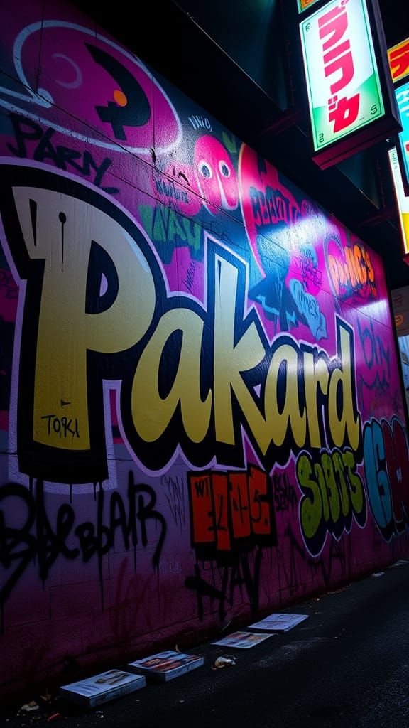 Vibrant Graffiti Wall in Tokyo-Inspired Style