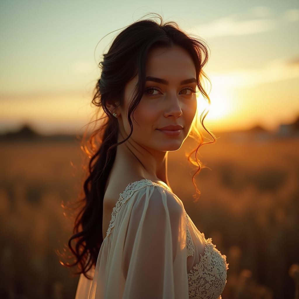 Elegant Woman in Evening Light, Cinematic Portrait