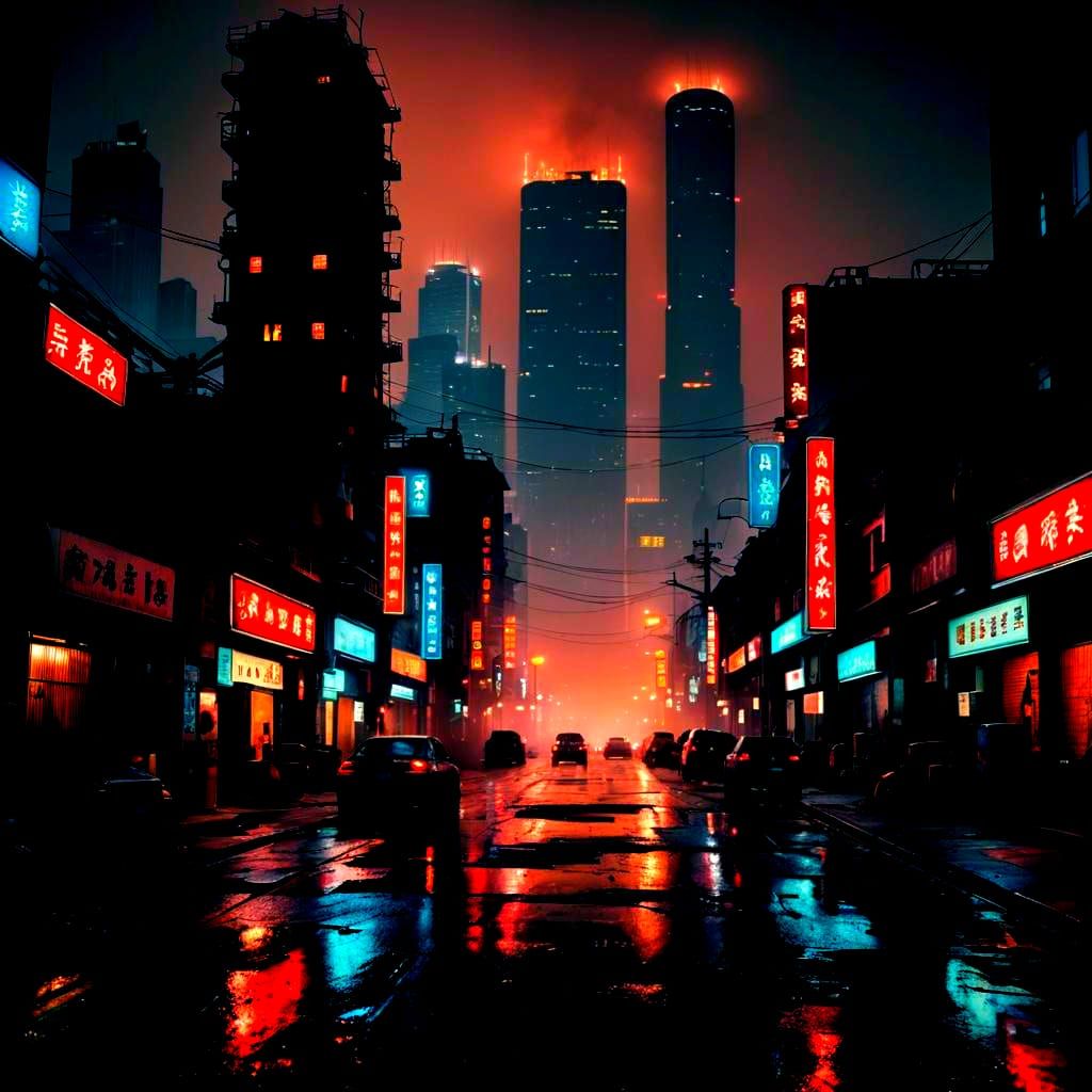 Gritty, Cinematic Polluted Chinese City at Night