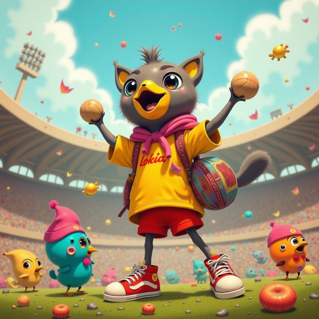 Robin Cheers Victory with Bird Friends in Stadium