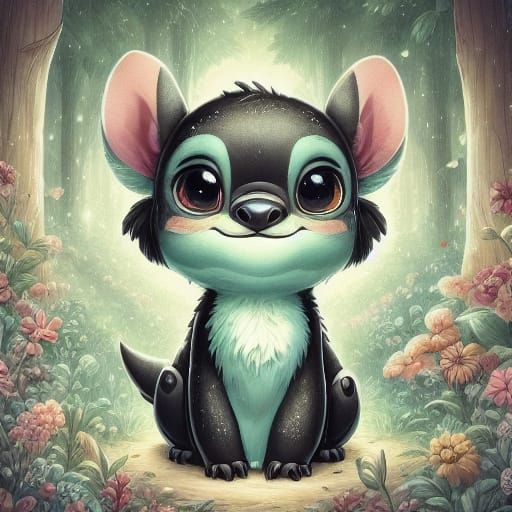 Whimsical Watercolor Scene of Woman and Chihuahua in a Park