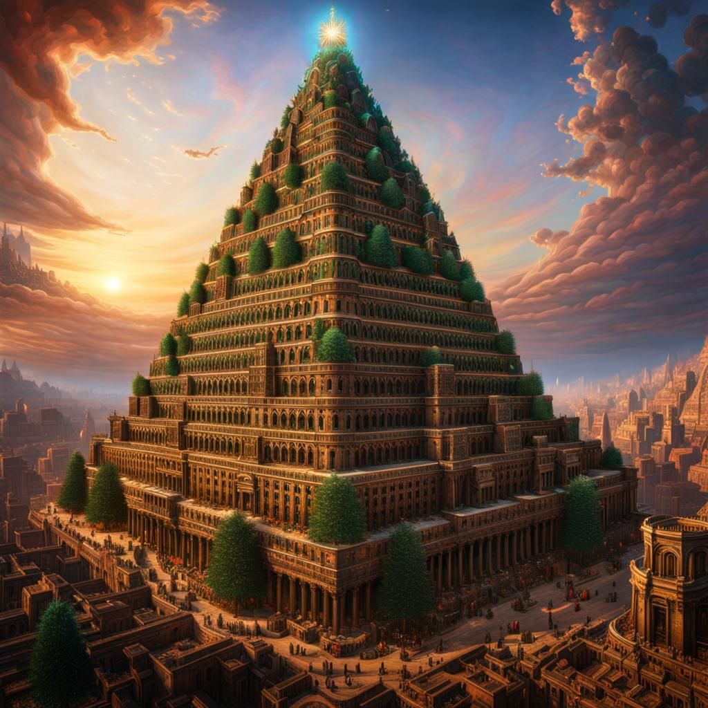 Psychedelic Tower of Babel Christmas Tree, Detailed Digital ...