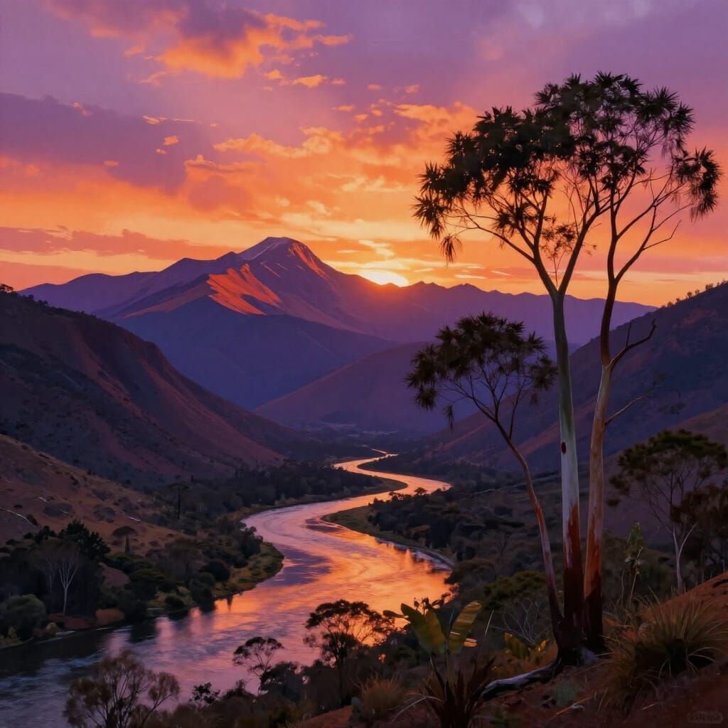 Majestic Mountains at Sunset with Vibrant Reflections