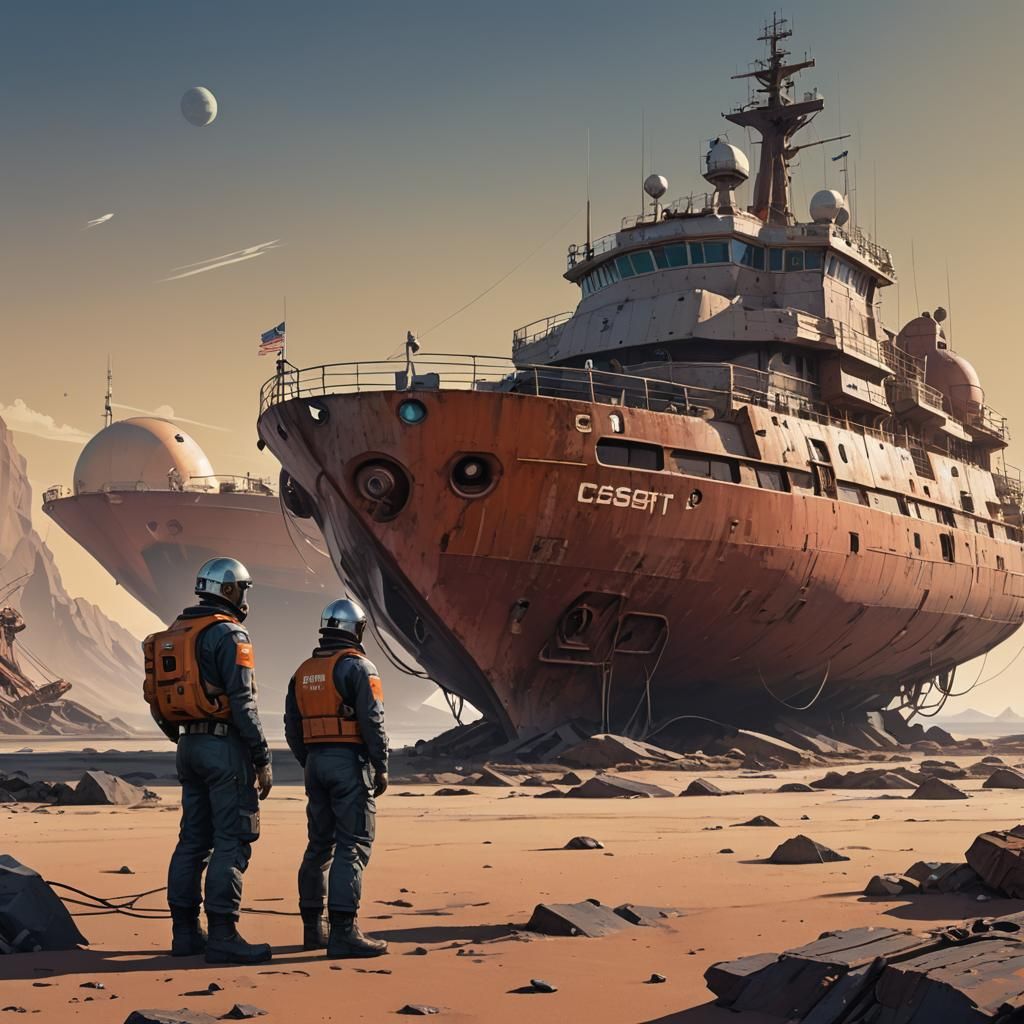 Crewmember on Tugship in Retro-Futuristic Sci-Fi Style