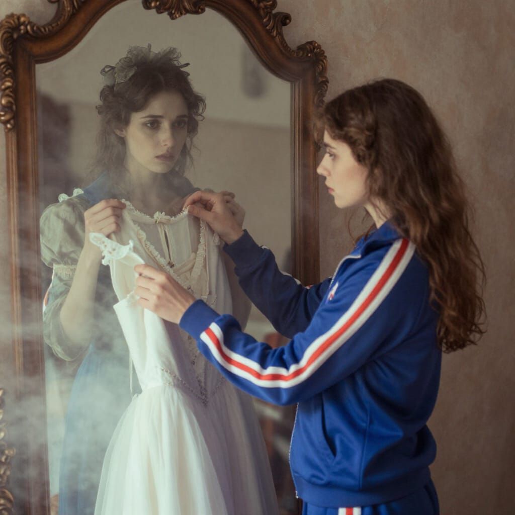 Modern Woman Haunted by Victorian Spirit While Dress Shoppin...