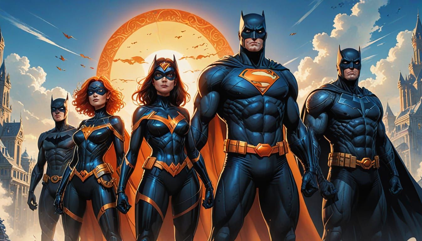 Comic Book Superheroes in Gouache Watercolor Style