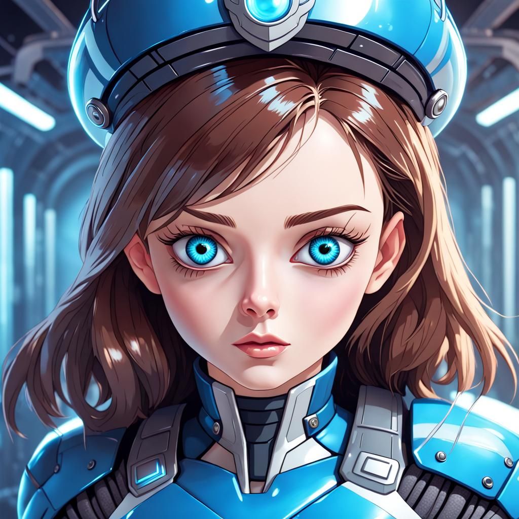 Cartoon Sci-Fi Captain with Blue Eyes
