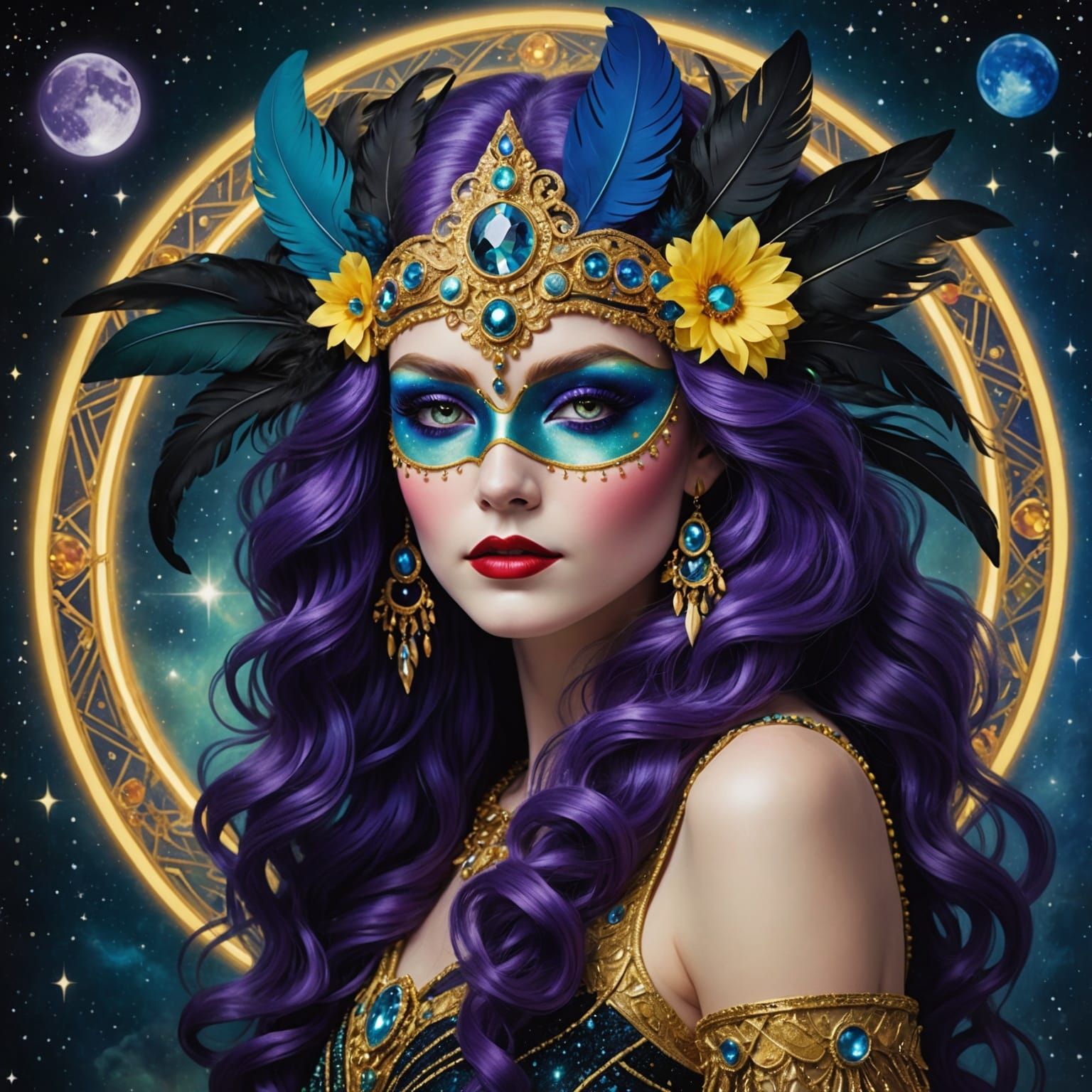 Celestial Goddess in Art Deco Style