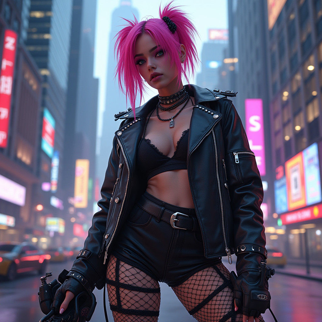Cyberpunk Influencer in Dystopian New York