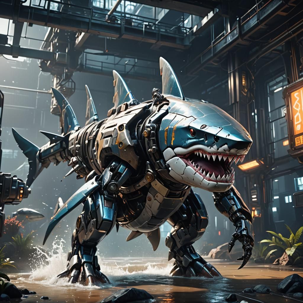 Bionic Mecha Cyborg Shark in 3D