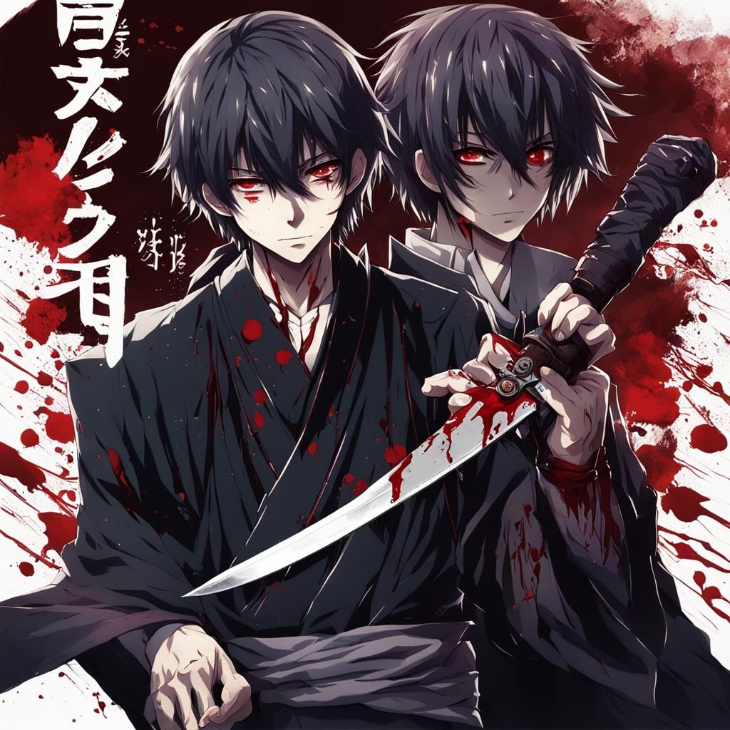 Anime Style Boy with Knife in the Dark