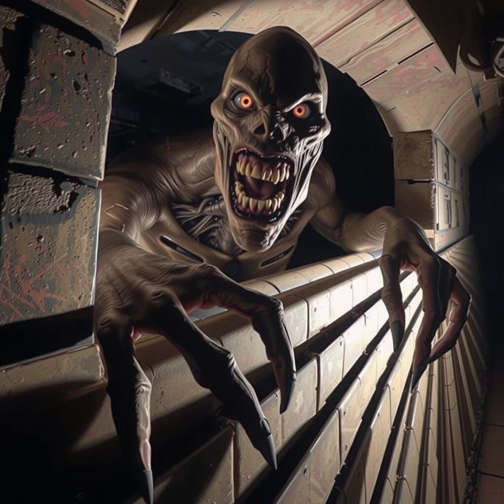 Terrifying Monster Opens Red Door in Dark Fantasy Style