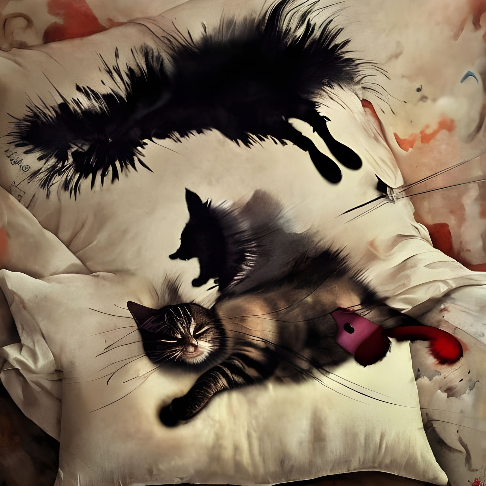 Hyperrealistic Cat and Feather in Mixed Media Style