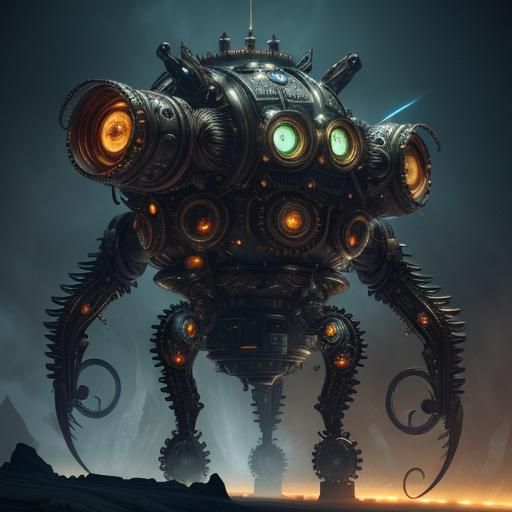 Steampunk Alien Octopus with Intricate Mechanical Details