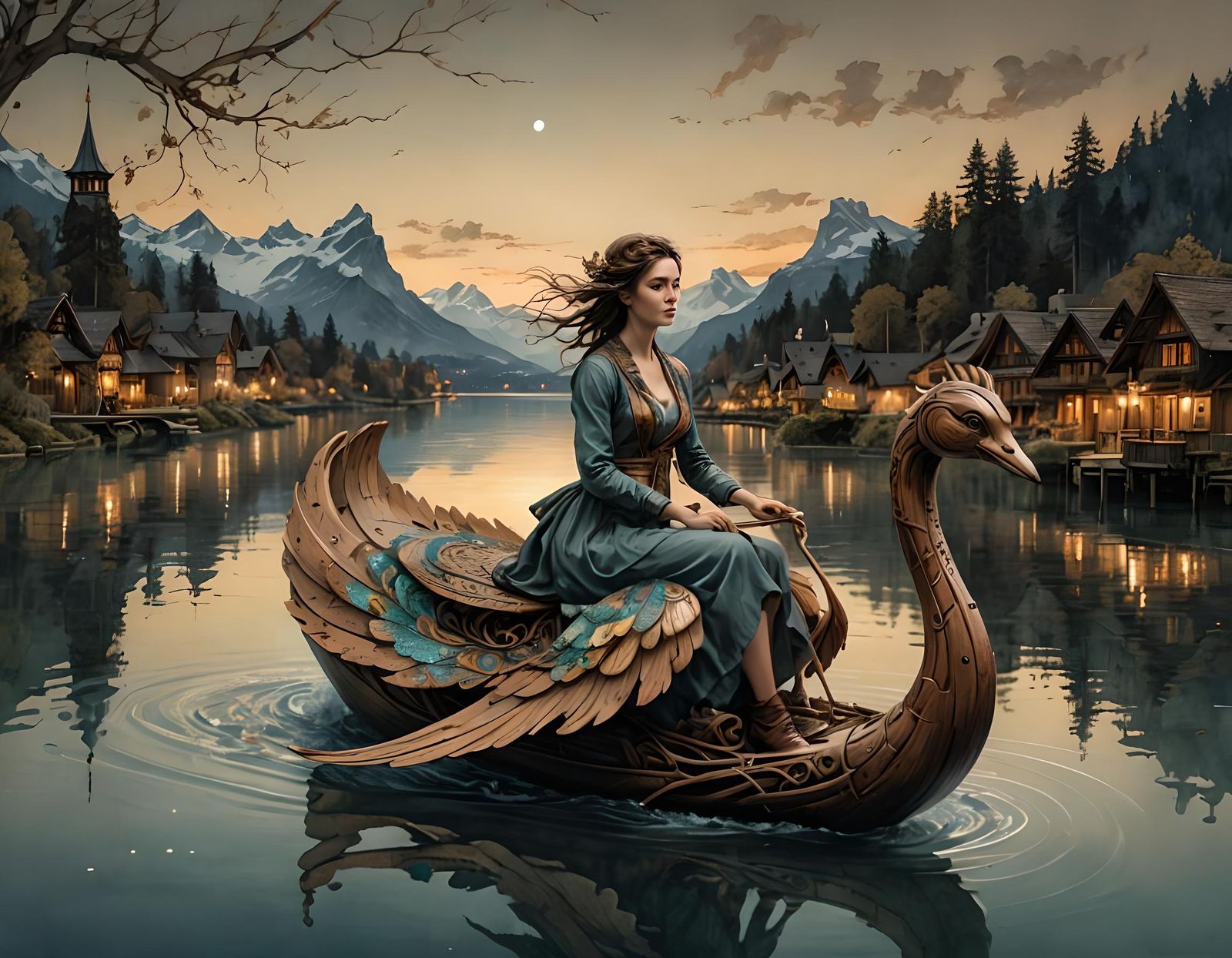Fantasy Art: Magic Wooden Swan Boat
