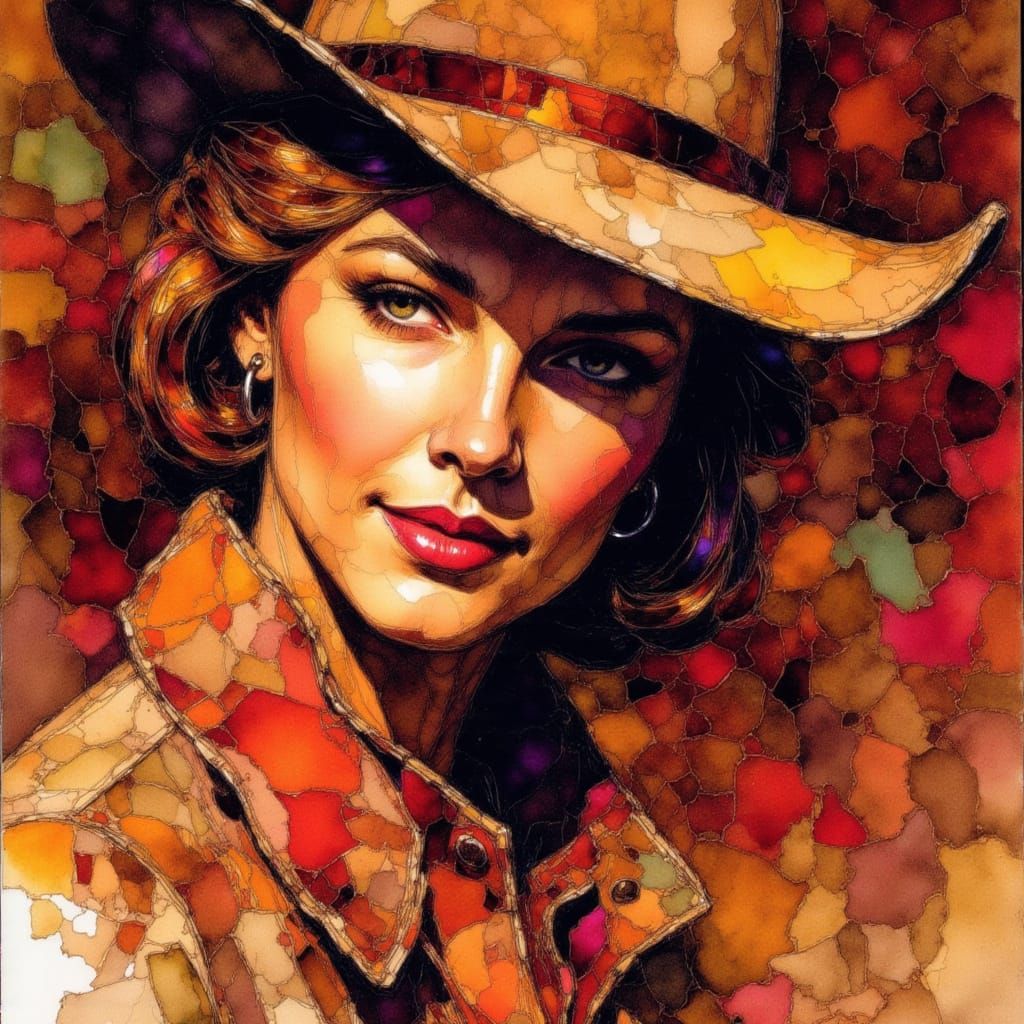 Cowboy Alcohol Ink Sketch in Autumn Colors