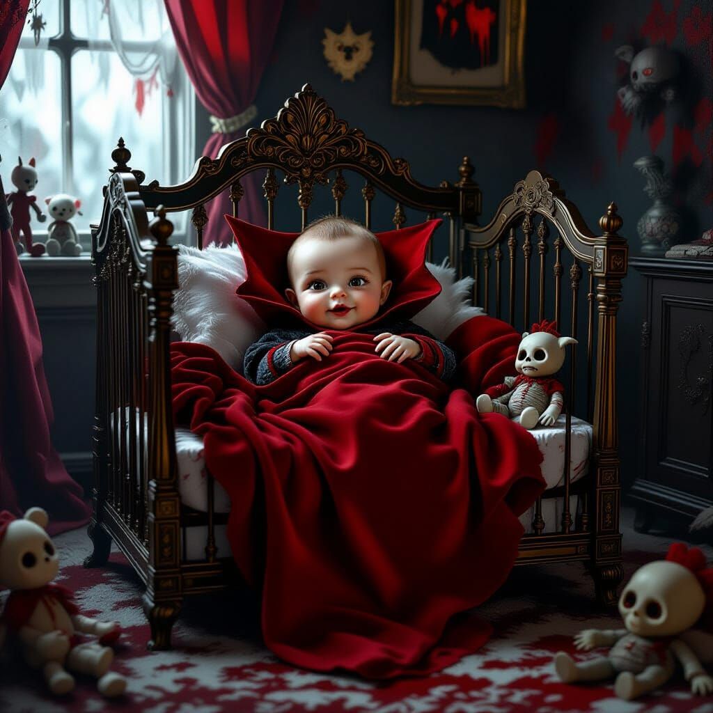 Victorian Vampire Baby in Gothic Nursery