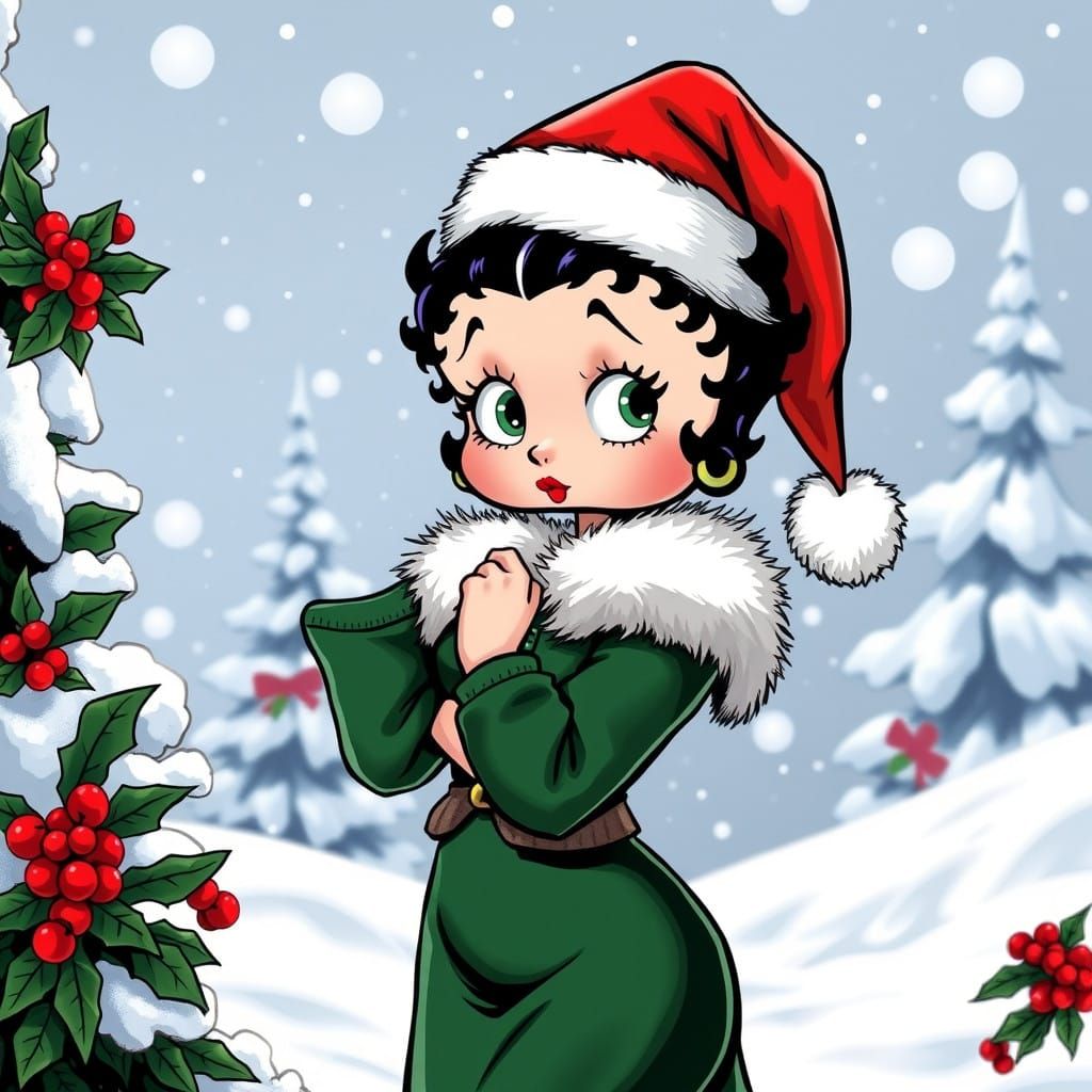 Betty Boop in Vintage-Style Christmas Attire