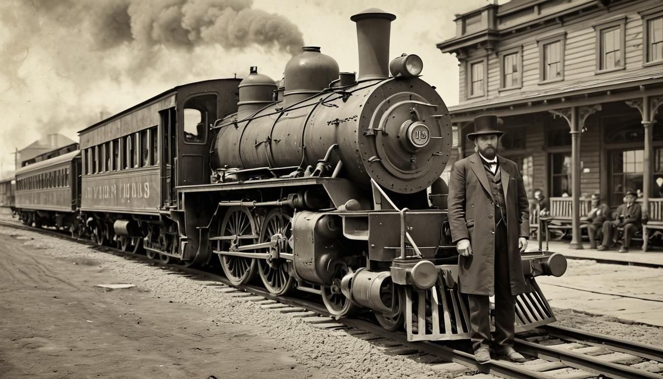 Antique Steam Locomotive Lithograph in Sepia Tone