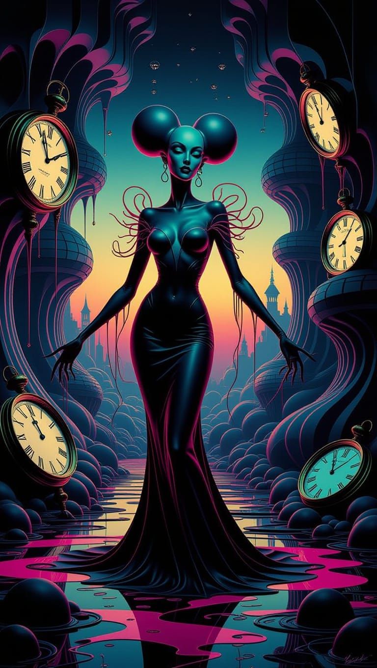 Ethereal, Surreal Dreamscape with Elongated Figure and Melti...