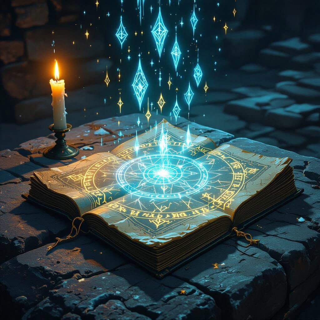 Mystical Manuscript with Glowing Runes in Fantasy Style