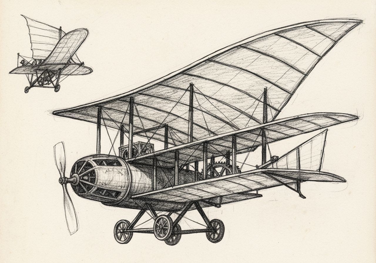 Renaissance Aeroplane Sketch in Da Vinci Style