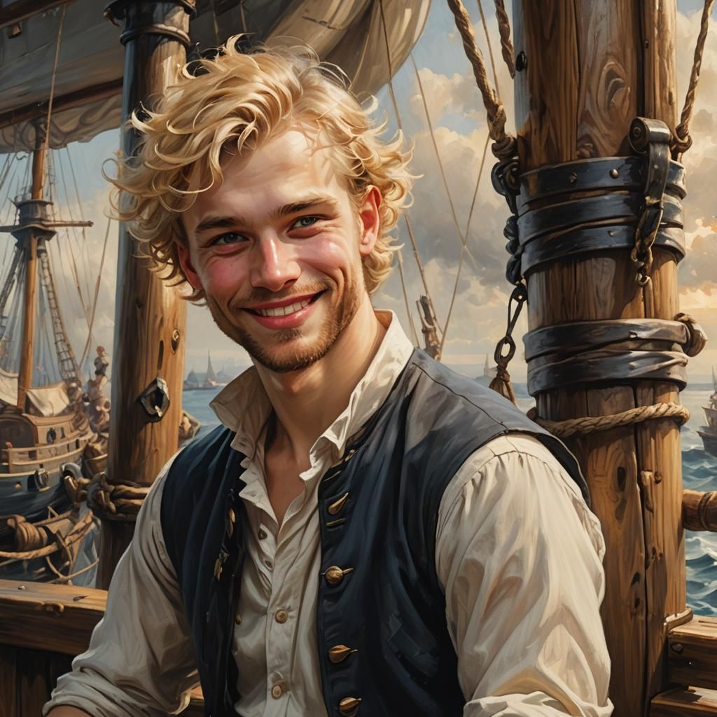 Smiling Blonde Sailor Portrait in Oil Painting Style