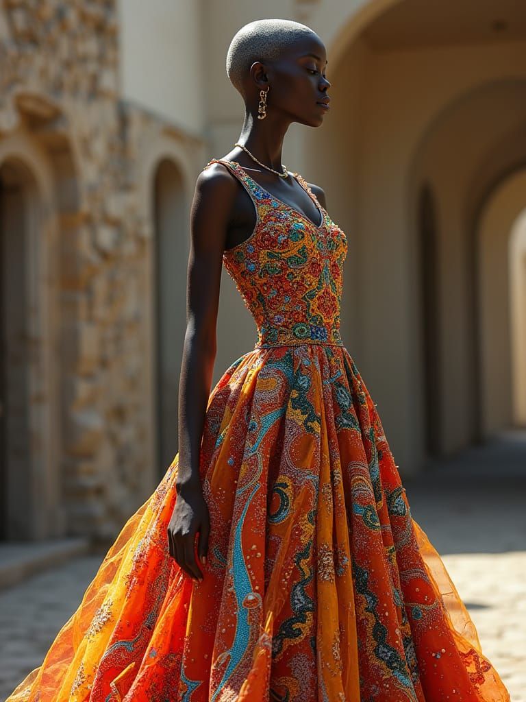 Afro-Futurist African Woman in Beaded Wedding Dress