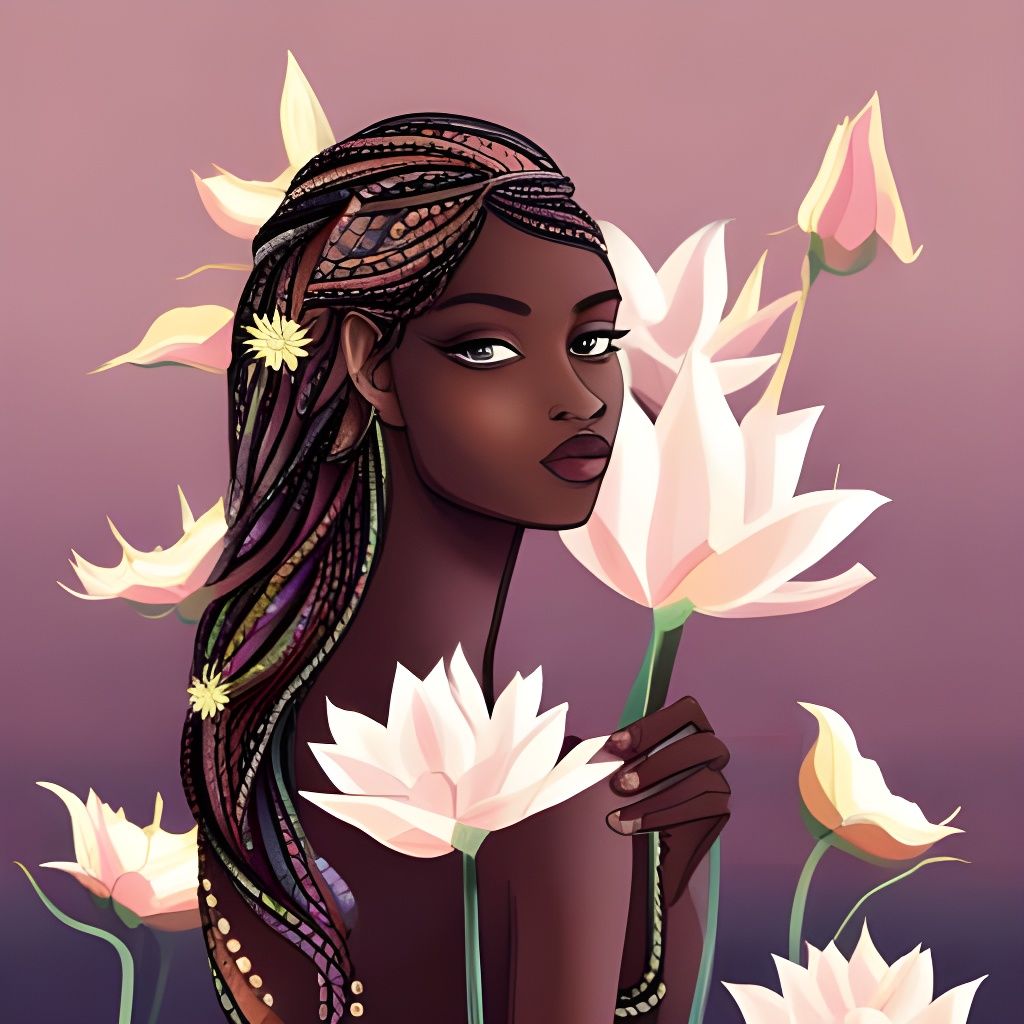 Illustrate brown skinned girl wearing a dress adorned with f...