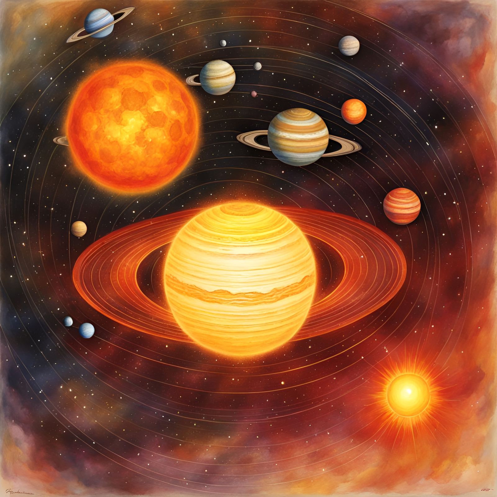 Solar System in Radiant Golden Light
