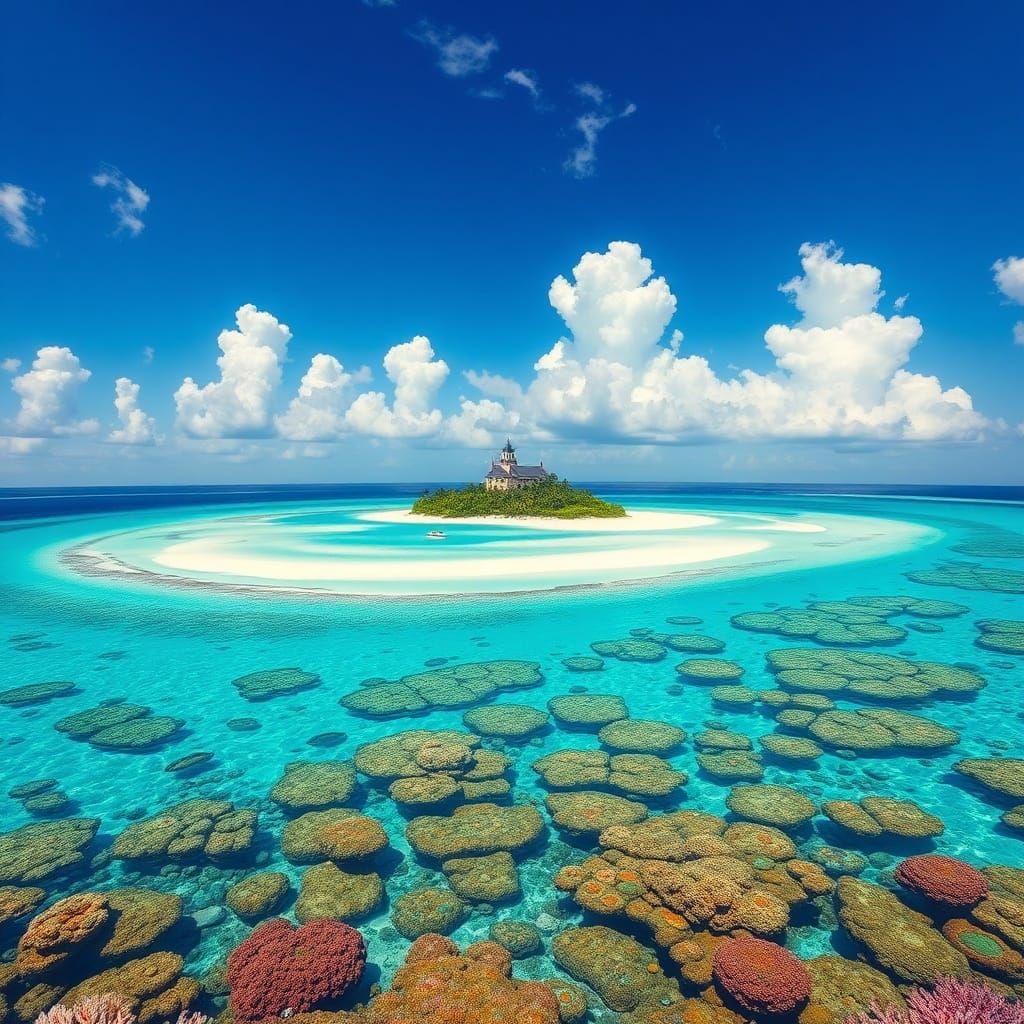 Tropical Atoll in Romantic Impressionist Style