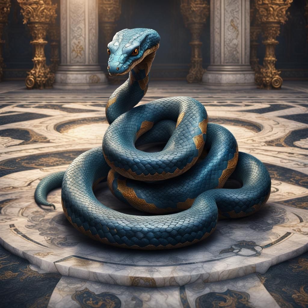 Legged Snake on Marble Stone: Detailed Fantasy Art