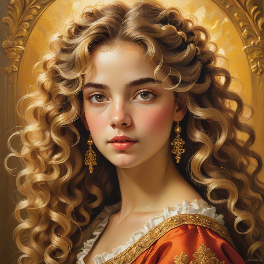 Baroque Portrait of Gula with Golden Curly Hair