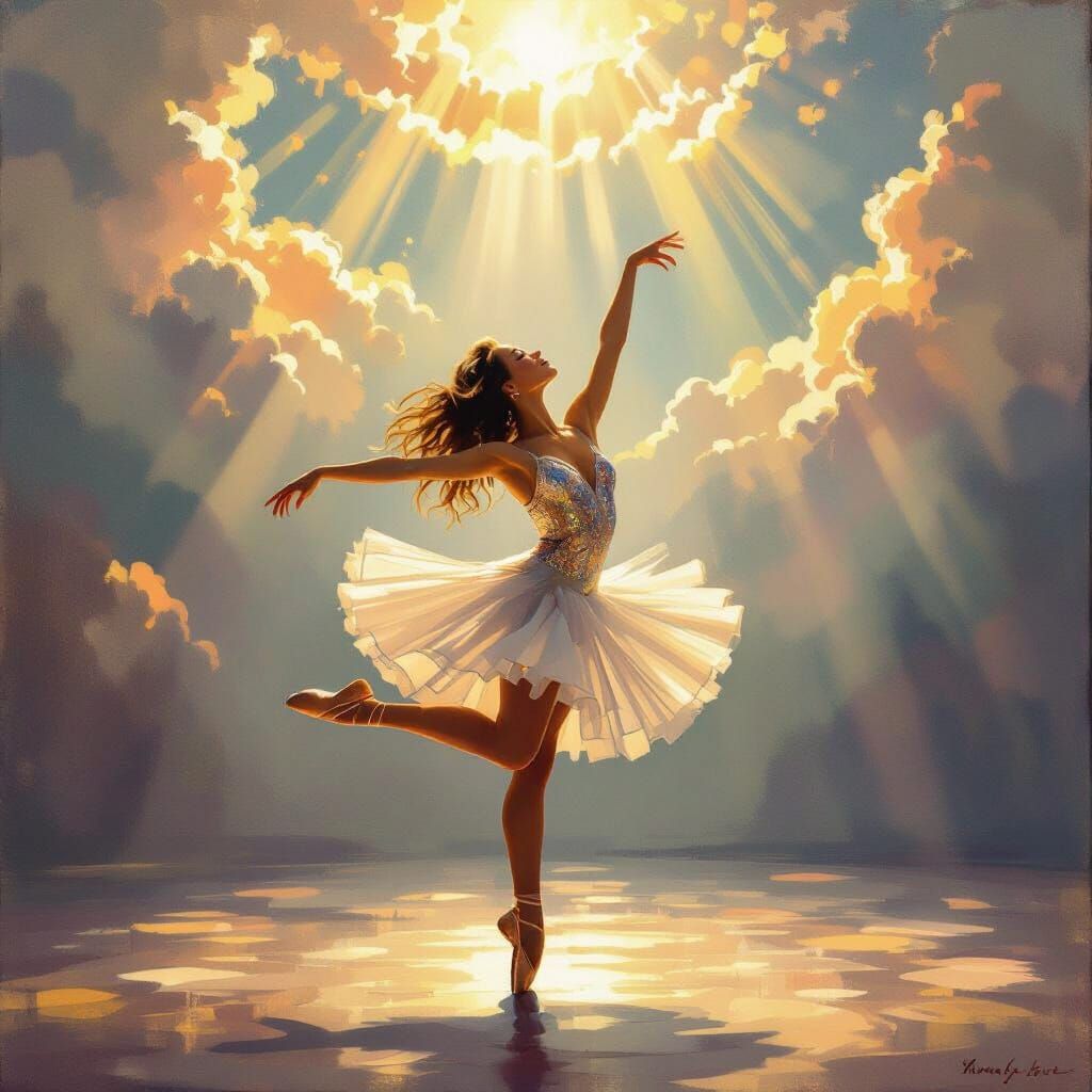 Joyful Jazz Dancer in Ethereal Sunshine