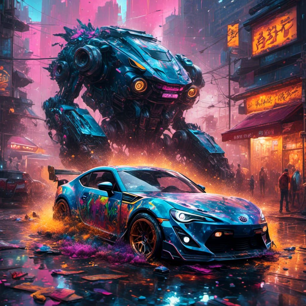 Toyota GT86 Drifting From Robots, Graffiti Art