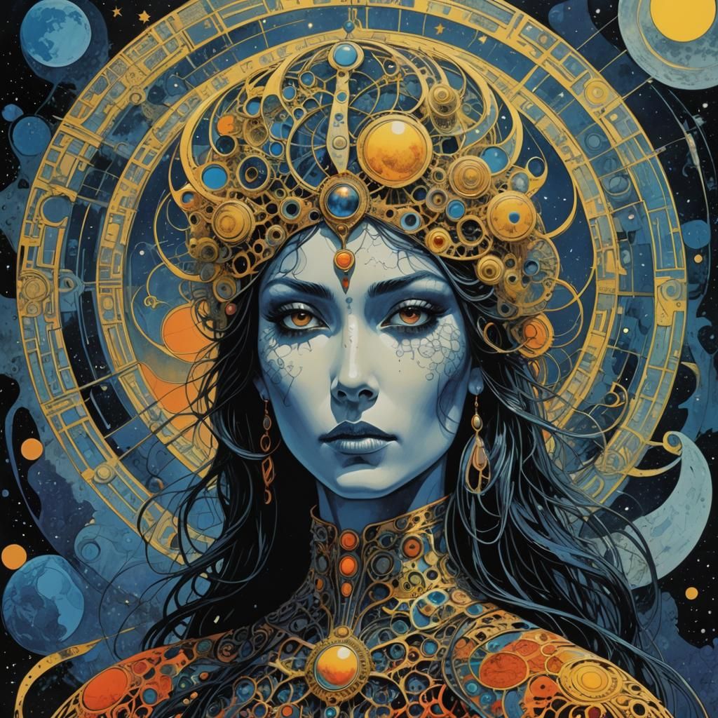 Psychedelic Moon Woman Abstract Art