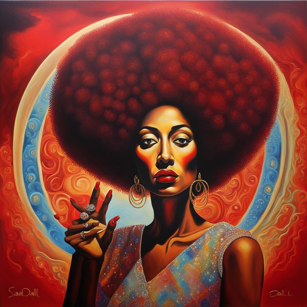 Ethnic Diva with Red Dress in Surreal Style