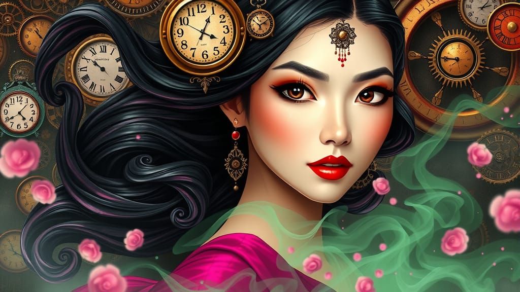 Steampunk Timekeeper: The Elegant Asian Muse
