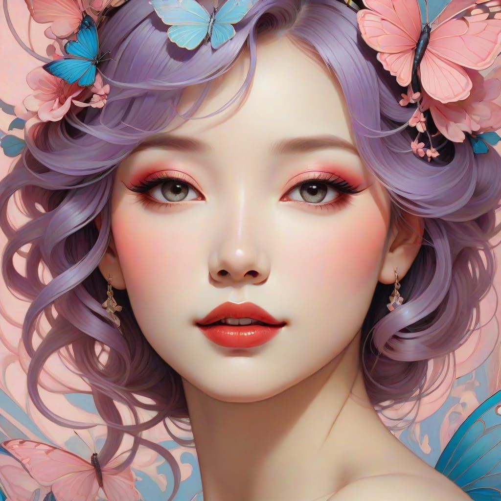 Enchanting Portrait with Pastel Butterfly Makeup